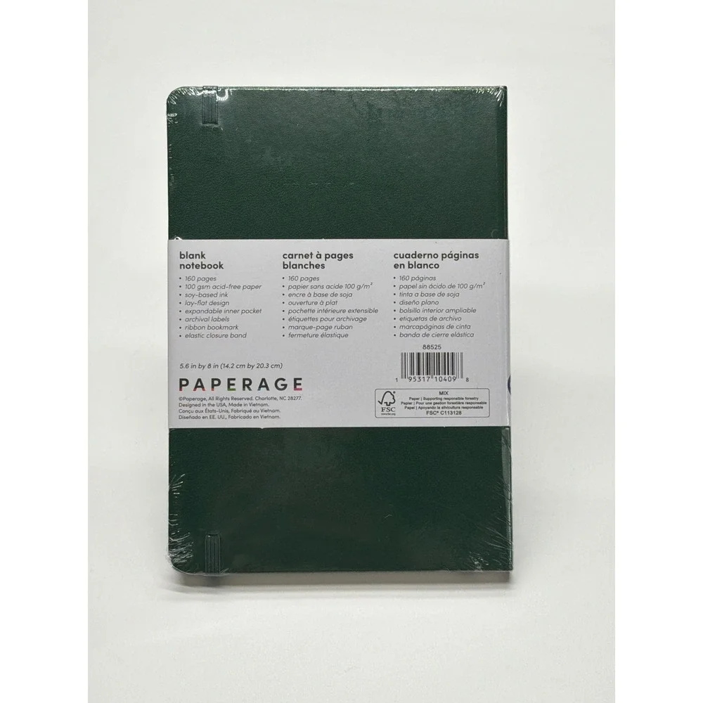 Paperage Blank Notebook Forest Green Hardcover 160 Pages 5.6x8 100gsm Acid-Free